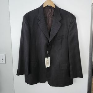 GIORGIO VALENTINI Men's‎ Black Wool Suit Blazer Pinstripe Size 44S Italy NEW